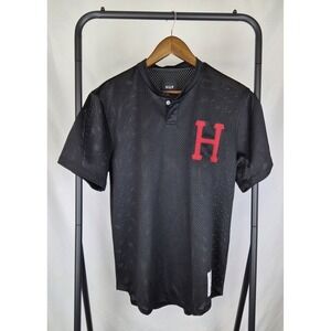 Black HUF Bronx Henley Mesh Baseball Jersey Size S Men's Streetwear Red H